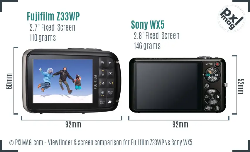 Fujifilm Z33WP vs Sony WX5 Screen and Viewfinder comparison