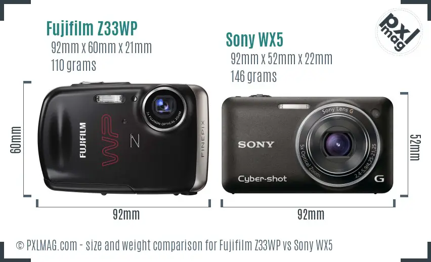 Fujifilm Z33WP vs Sony WX5 size comparison