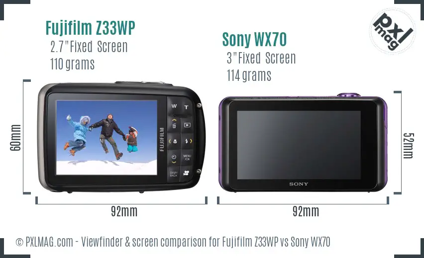 Fujifilm Z33WP vs Sony WX70 Screen and Viewfinder comparison