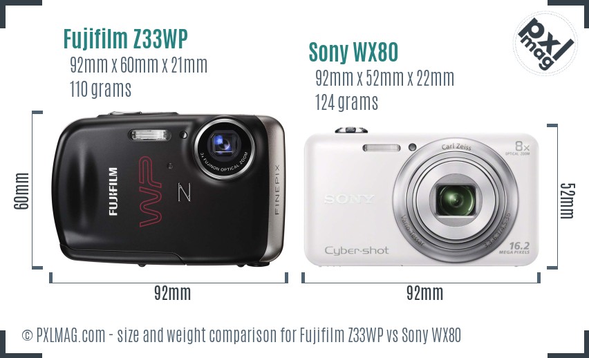 Fujifilm Z33WP vs Sony WX80 size comparison
