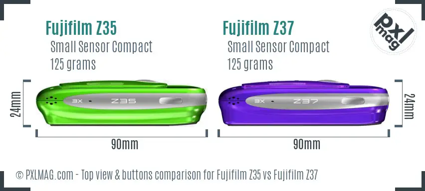 Fujifilm Z35 vs Fujifilm Z37 top view buttons comparison