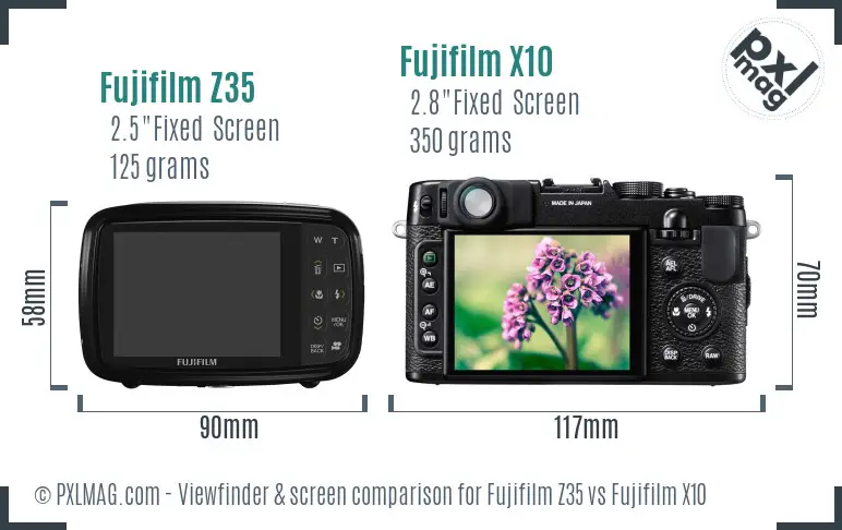 Fujifilm Z35 vs Fujifilm X10 Screen and Viewfinder comparison