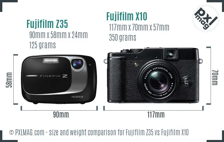 Fujifilm Z35 vs Fujifilm X10 size comparison