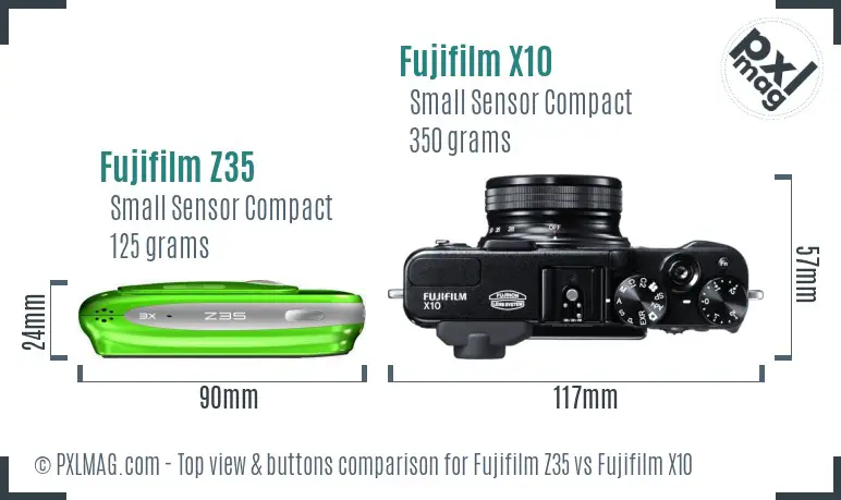 Fujifilm Z35 vs Fujifilm X10 top view buttons comparison