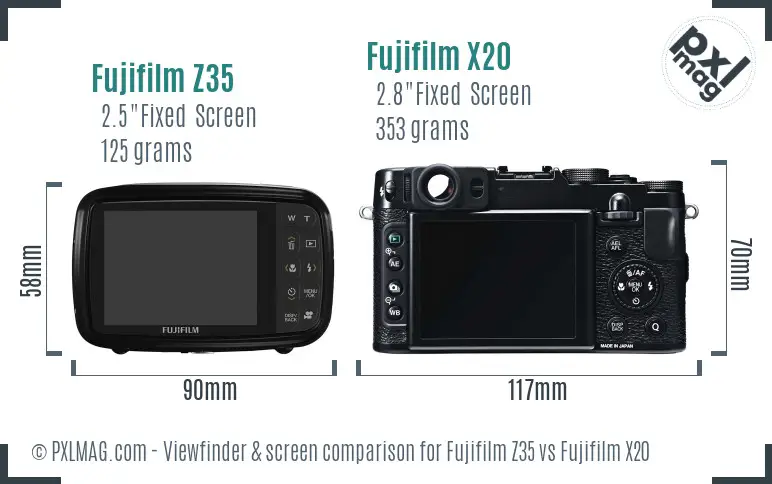 Fujifilm Z35 vs Fujifilm X20 Screen and Viewfinder comparison