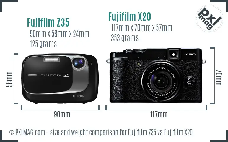 Fujifilm Z35 vs Fujifilm X20 size comparison