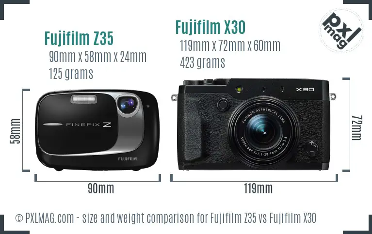 Fujifilm Z35 vs Fujifilm X30 size comparison