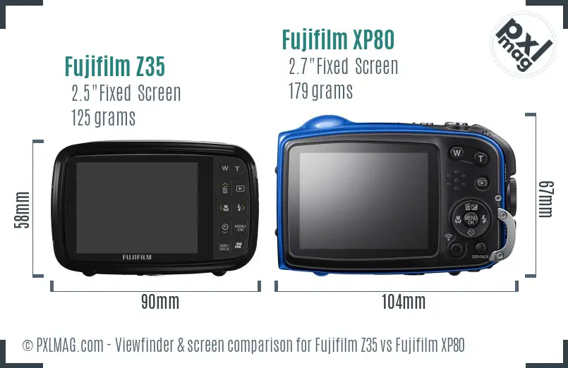 Fujifilm Z35 vs Fujifilm XP80 Screen and Viewfinder comparison