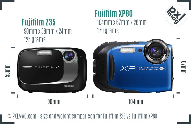 Fujifilm Z35 vs Fujifilm XP80 size comparison