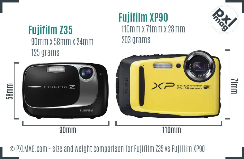 Fujifilm Z35 vs Fujifilm XP90 size comparison