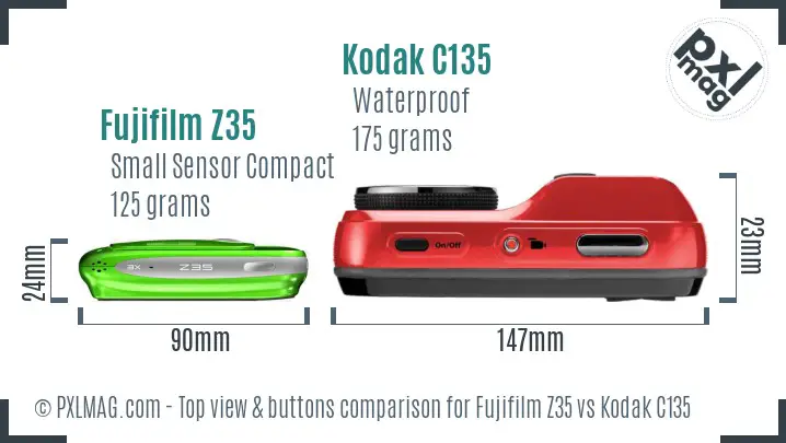 Fujifilm Z35 vs Kodak C135 top view buttons comparison Fujifilm Z35 vs Kodak C135 top view buttons comparison