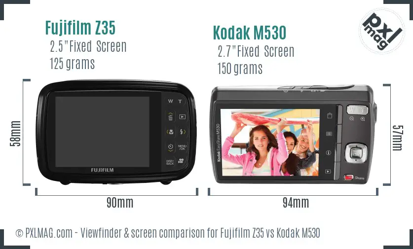 Fujifilm Z35 vs Kodak M530 Screen and Viewfinder comparison