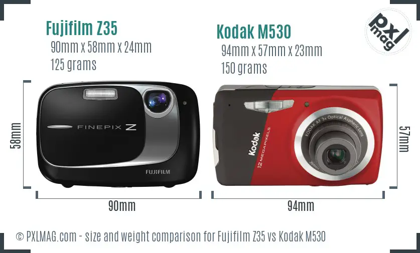 Fujifilm Z35 vs Kodak M530 size comparison