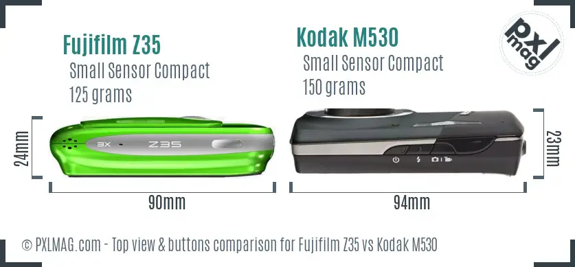 Fujifilm Z35 vs Kodak M530 top view buttons comparison