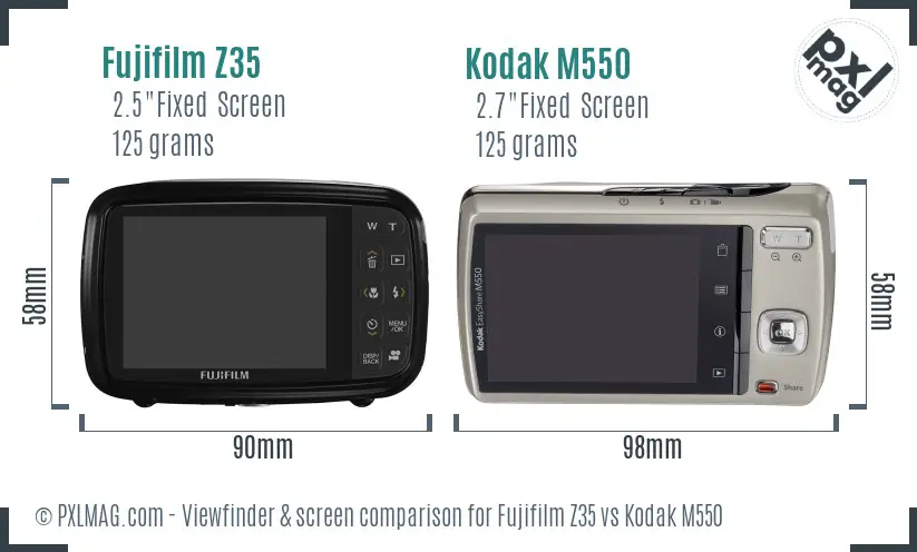 Fujifilm Z35 vs Kodak M550 Screen and Viewfinder comparison