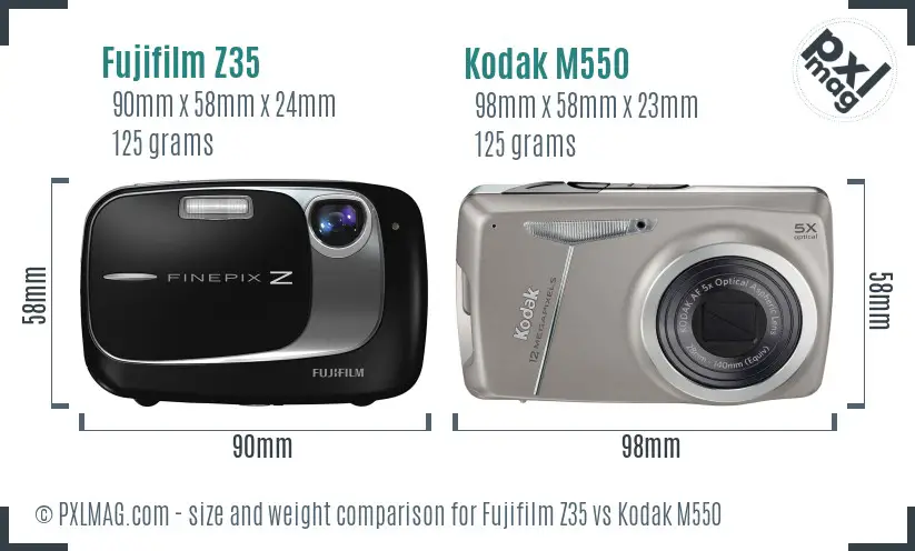 Fujifilm Z35 vs Kodak M550 size comparison