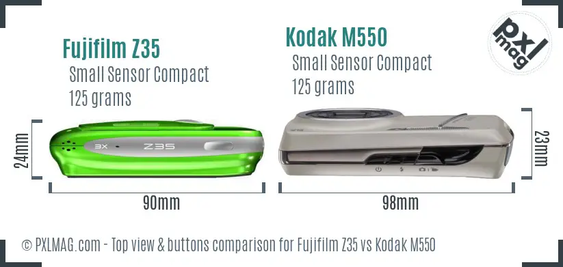 Fujifilm Z35 vs Kodak M550 top view buttons comparison