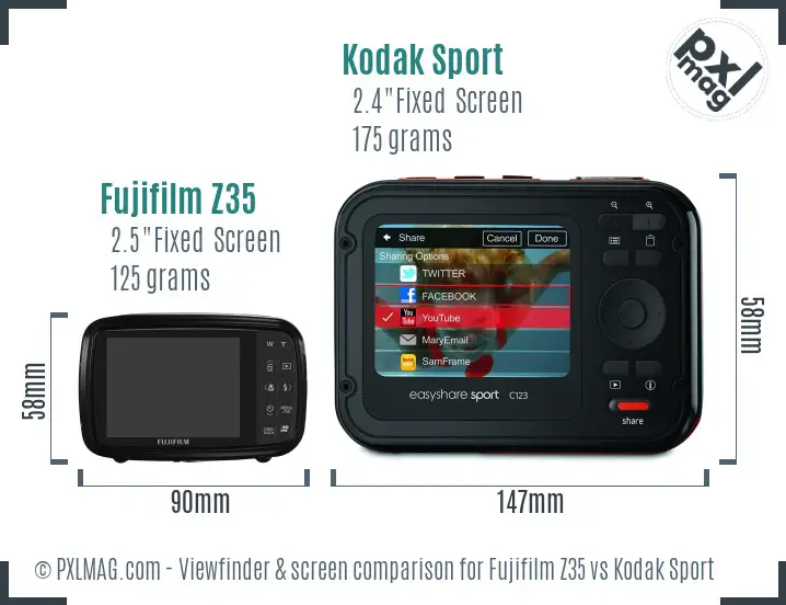 Fujifilm Z35 vs Kodak Sport Screen and Viewfinder comparison