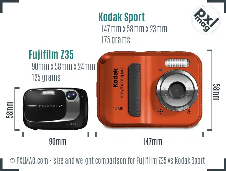 Fujifilm Z35 vs Kodak Sport size comparison