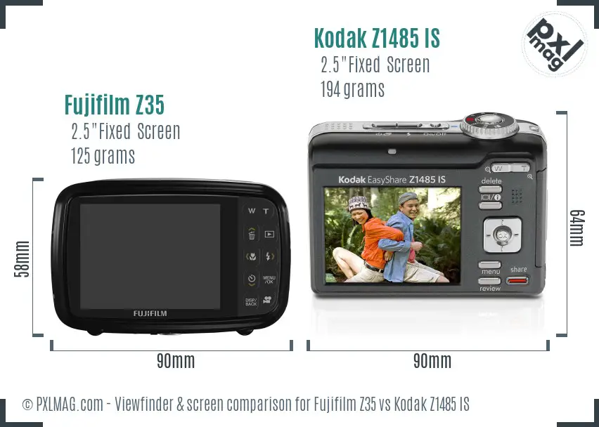 Fujifilm Z35 vs Kodak Z1485 IS Screen and Viewfinder comparison