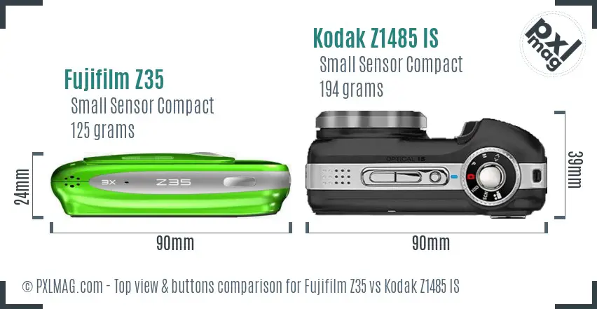 Fujifilm Z35 vs Kodak Z1485 IS top view buttons comparison