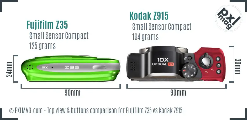 Fujifilm Z35 vs Kodak Z915 top view buttons comparison