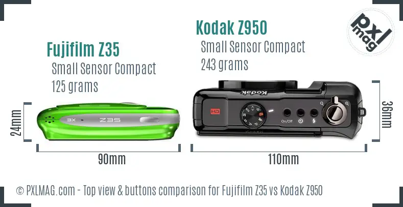 Fujifilm Z35 vs Kodak Z950 top view buttons comparison