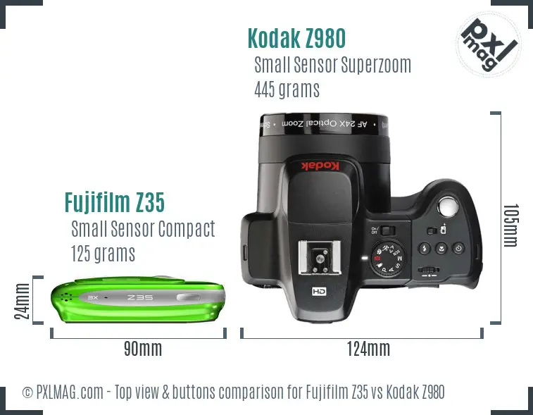 Fujifilm Z35 vs Kodak Z980 top view buttons comparison