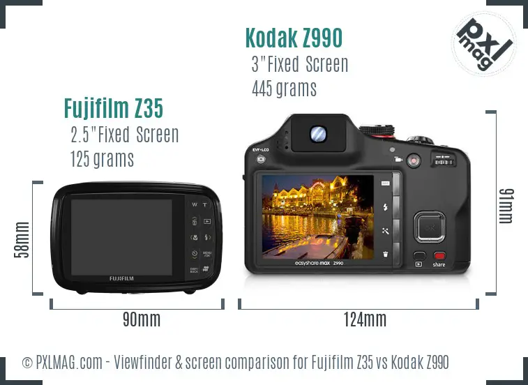 Fujifilm Z35 vs Kodak Z990 Screen and Viewfinder comparison