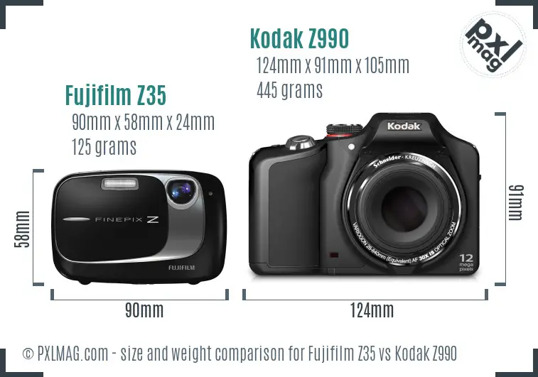 Fujifilm Z35 vs Kodak Z990 size comparison