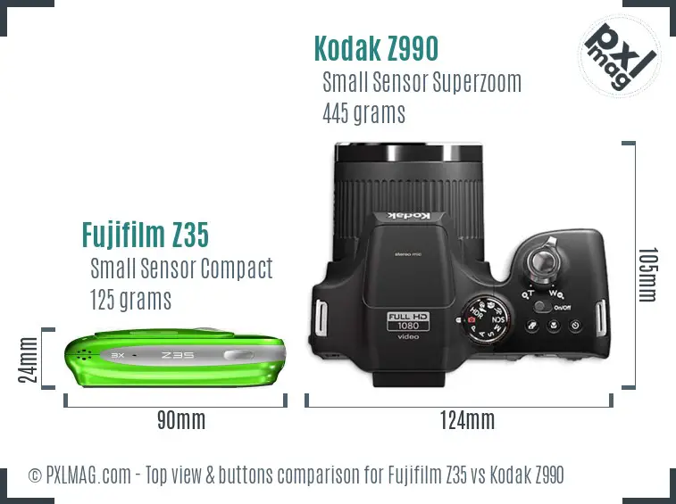 Fujifilm Z35 vs Kodak Z990 top view buttons comparison