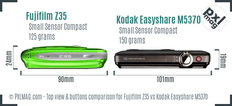 Fujifilm Z35 vs Kodak Easyshare M5370 top view buttons comparison Fujifilm Z35 vs Kodak Easyshare M5370 top view buttons comparison