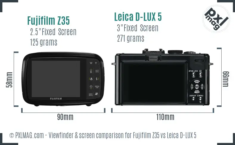 Fujifilm Z35 vs Leica D-LUX 5 Screen and Viewfinder comparison