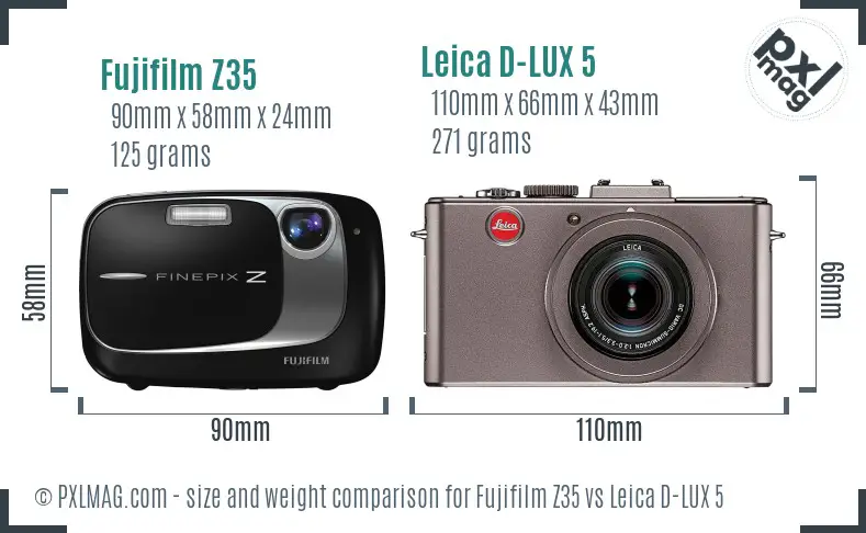 Fujifilm Z35 vs Leica D-LUX 5 size comparison