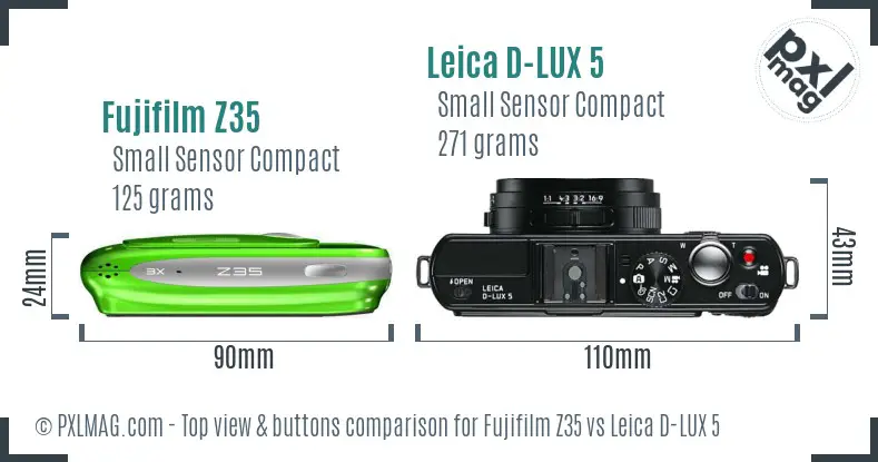 Fujifilm Z35 vs Leica D-LUX 5 top view buttons comparison