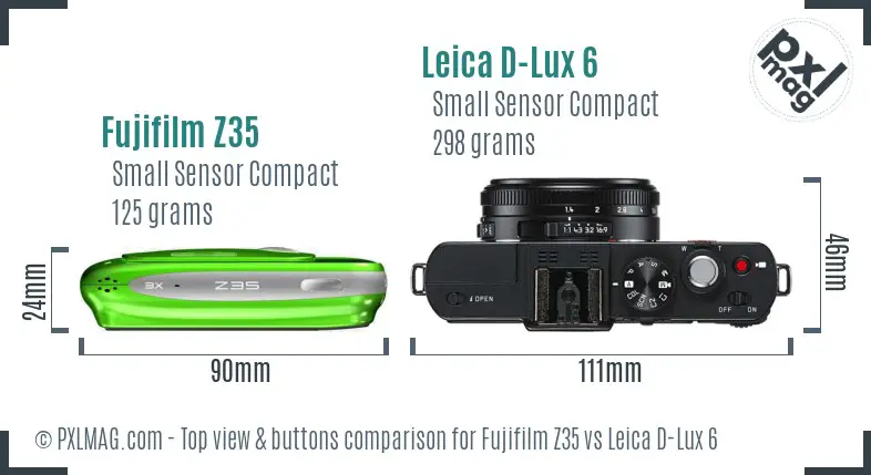 Fujifilm Z35 vs Leica D-Lux 6 top view buttons comparison Fujifilm Z35 vs Leica D-Lux 6 top view buttons comparison