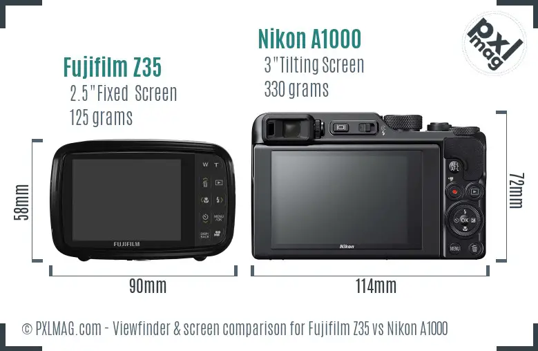 Fujifilm Z35 vs Nikon A1000 Screen and Viewfinder comparison