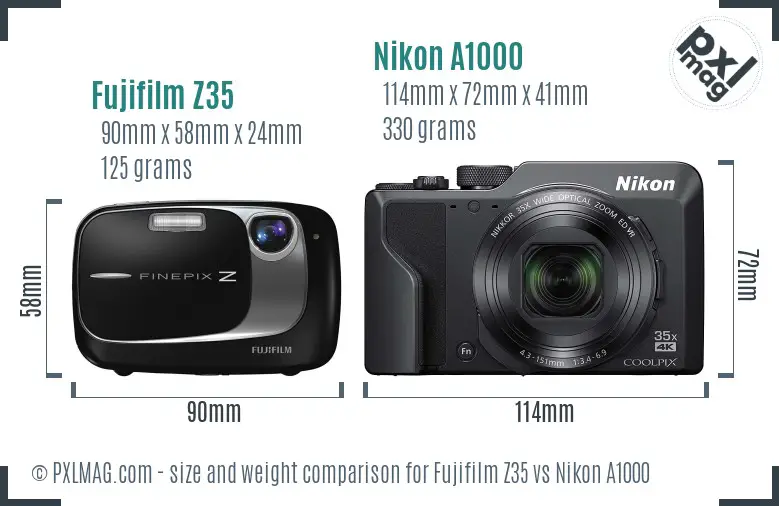 Fujifilm Z35 vs Nikon A1000 size comparison