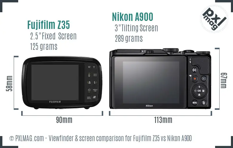 Fujifilm Z35 vs Nikon A900 Screen and Viewfinder comparison Fujifilm Z35 vs Nikon A900 Screen and Viewfinder comparison
