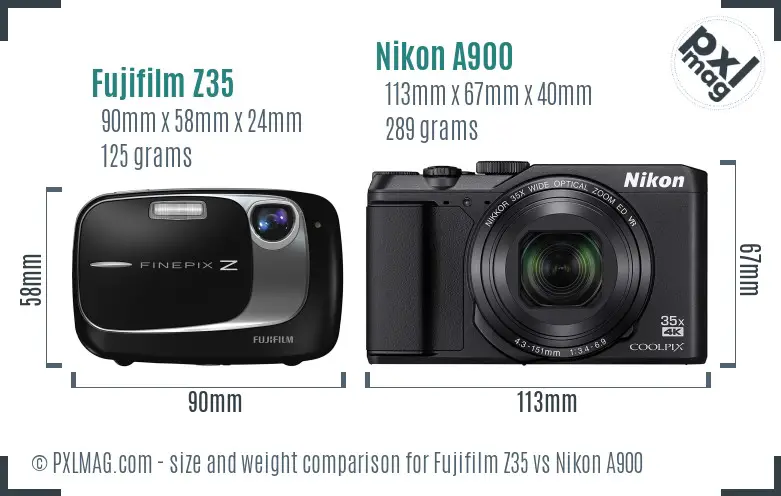 Fujifilm Z35 vs Nikon A900 size comparison Fujifilm Z35 vs Nikon A900 size comparison