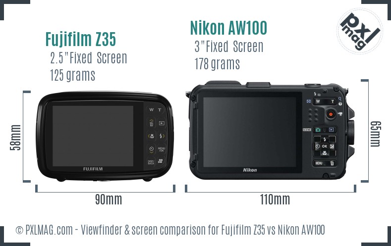 Fujifilm Z35 vs Nikon AW100 Screen and Viewfinder comparison