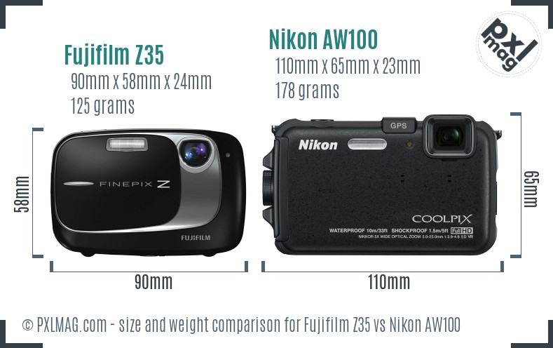 Fujifilm Z35 vs Nikon AW100 size comparison Fujifilm Z35 vs Nikon AW100 size comparison