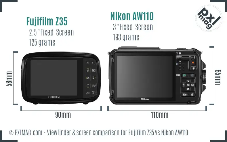 Fujifilm Z35 vs Nikon AW110 Screen and Viewfinder comparison