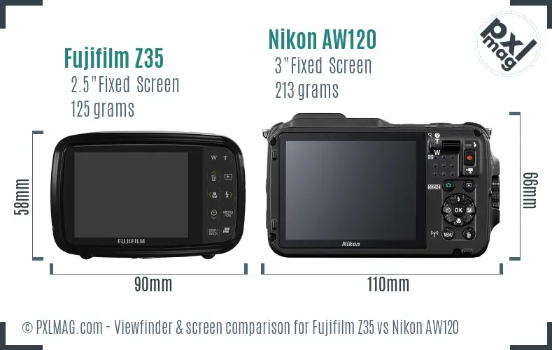 Fujifilm Z35 vs Nikon AW120 Screen and Viewfinder comparison