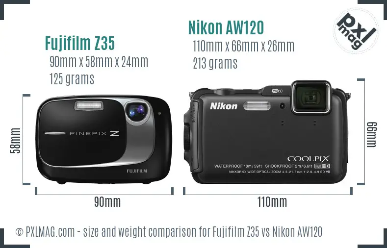 Fujifilm Z35 vs Nikon AW120 size comparison