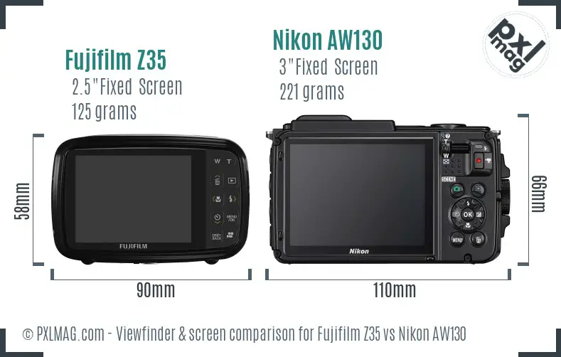 Fujifilm Z35 vs Nikon AW130 Screen and Viewfinder comparison