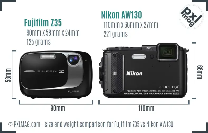 Fujifilm Z35 vs Nikon AW130 size comparison