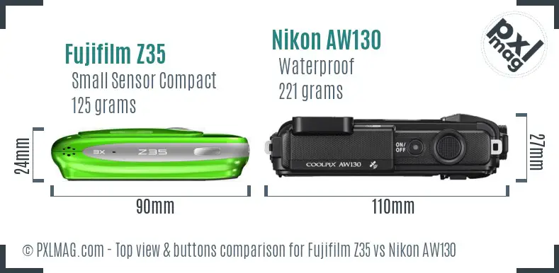 Fujifilm Z35 vs Nikon AW130 top view buttons comparison