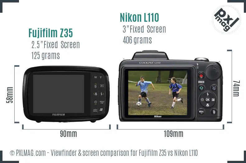 Fujifilm Z35 vs Nikon L110 Screen and Viewfinder comparison
