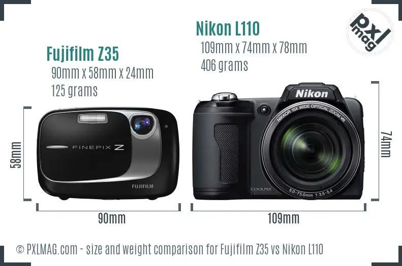 Fujifilm Z35 vs Nikon L110 size comparison
